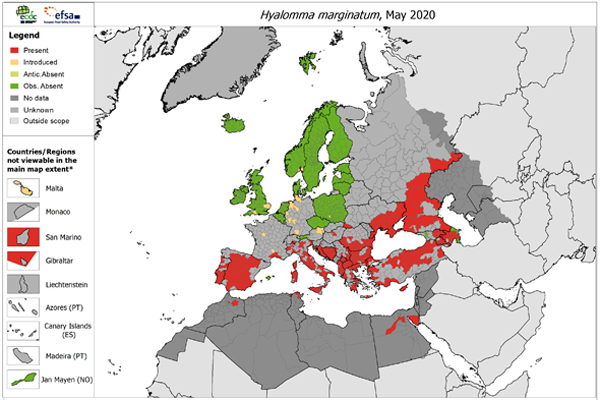 European Centre for Disease Prevention and Control and European Food Safety Authority. Tick maps [internet]. Stockholm: ECDC; 2020